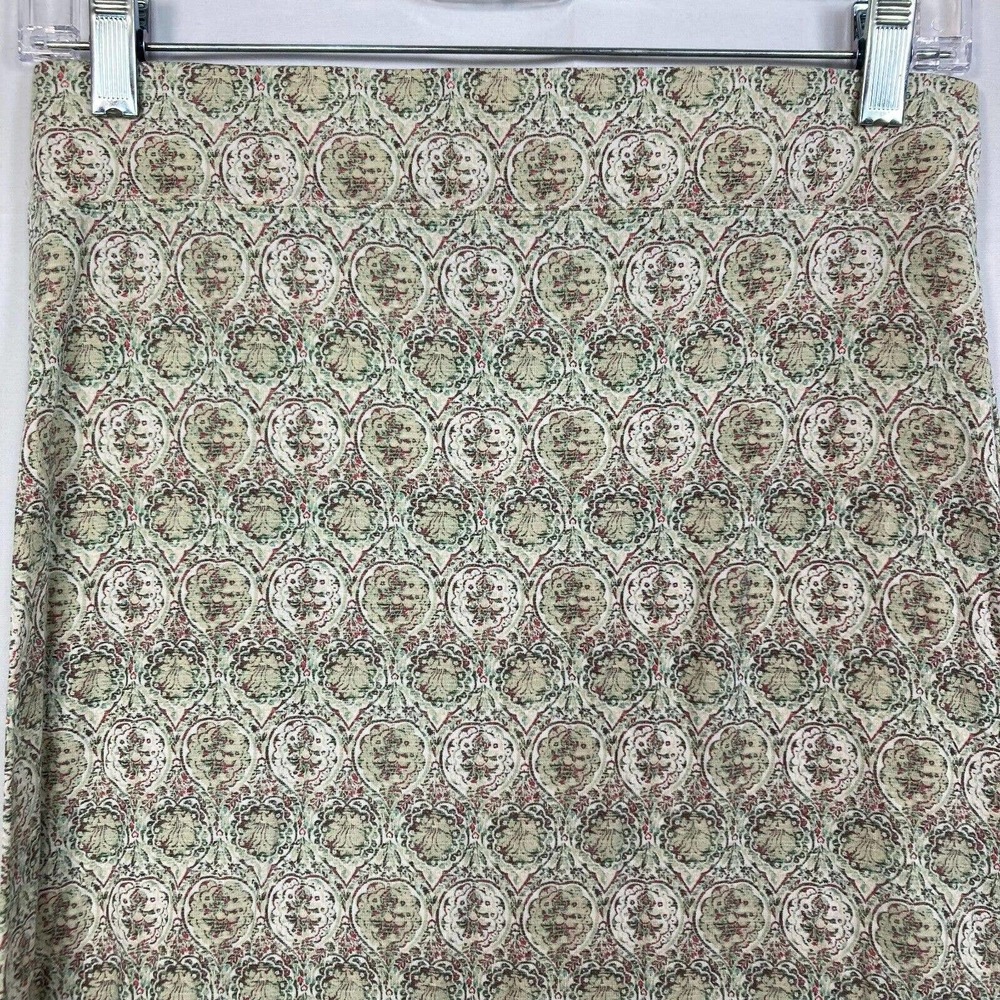 Carve Designs Skirt Womens XS Green Ivory Print Stretch Knit Pull On Knee Length - Picture 4 of 8